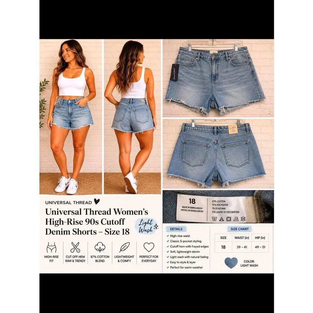 Universal Thread Womenโs High-Rise 90s CutoffโDenim Shorts โ Size 18 โ Light Was